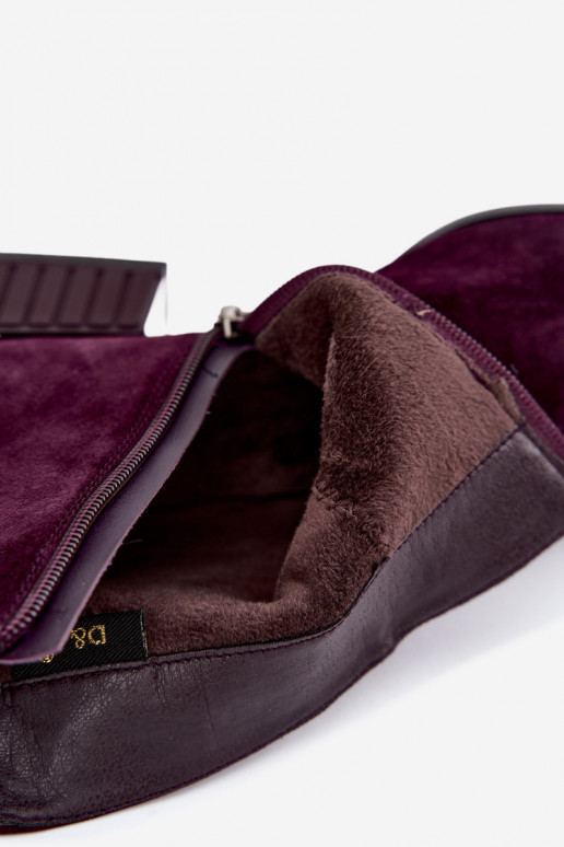 Bottines pour femmes en suède synthétique Klocke isolées D&A CR62-3476 en couleur prune