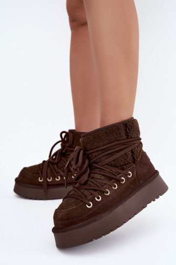 Bottes en cuir suédé pour l'hiver avec fourrure D&A GR62-6021 en couleur chocolat 2