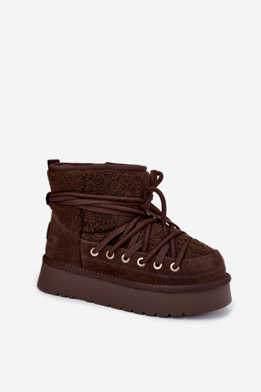 Bottes en cuir suédé pour l'hiver avec fourrure D&A GR62-6021 en couleur chocolat