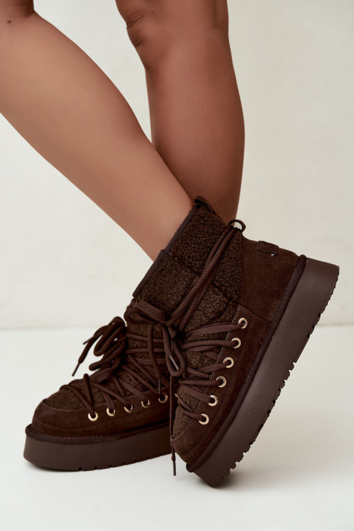 Bottes en cuir suédé pour l'hiver avec fourrure D&A GR62-6021 en couleur chocolat