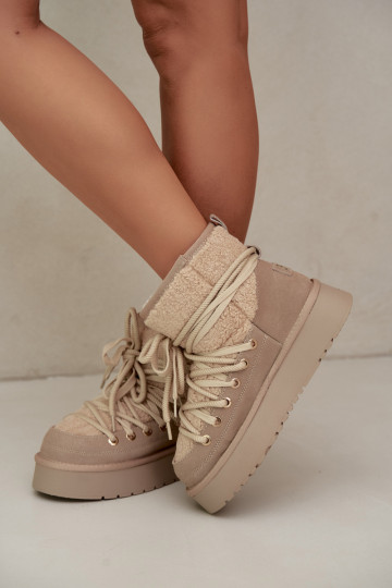 Bottes en cuir suédé pour l'hiver avec fourrure D&A GR62-6021 en couleur sable