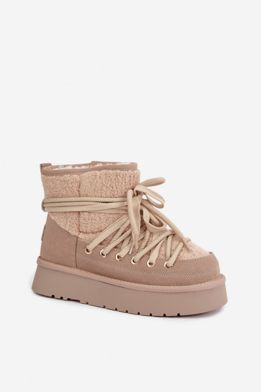 Bottes en cuir suédé pour l'hiver avec fourrure D&A GR62-6021 en couleur sable