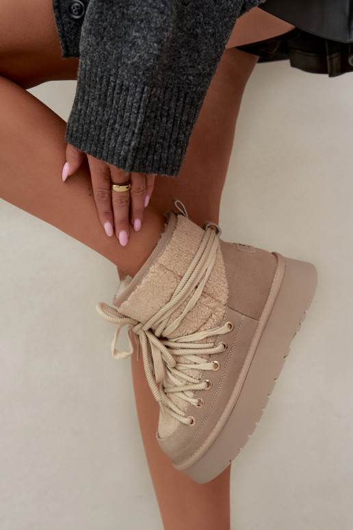 Bottes en cuir suédé pour l'hiver avec fourrure D&A GR62-6021 en couleur sable