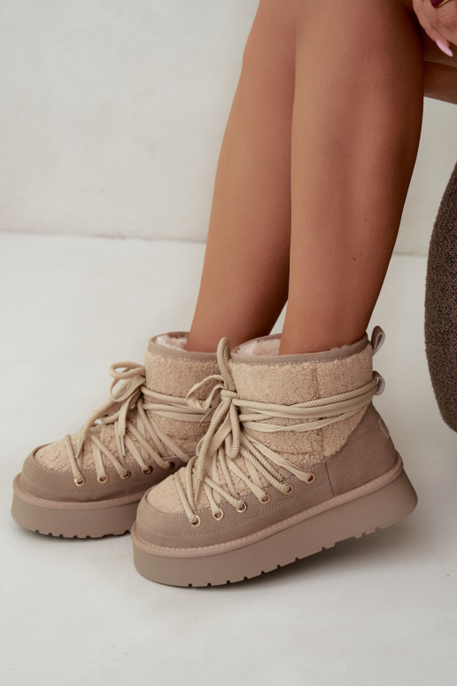 Bottes en cuir suédé pour l'hiver avec fourrure D&A GR62-6021 en couleur sable