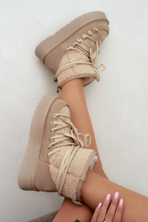 Bottes en cuir suédé pour l'hiver avec fourrure D&A GR62-6021 en couleur sable