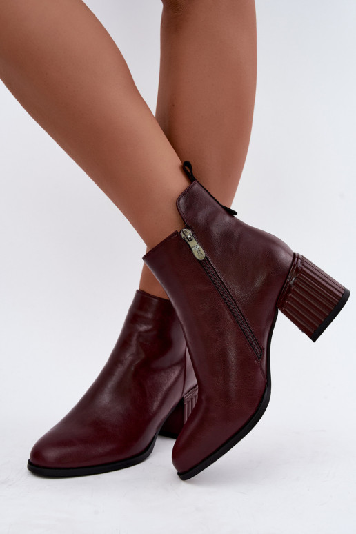 Bottines en cuir à talons isolées D&A CR62-3442 en couleur bordeaux