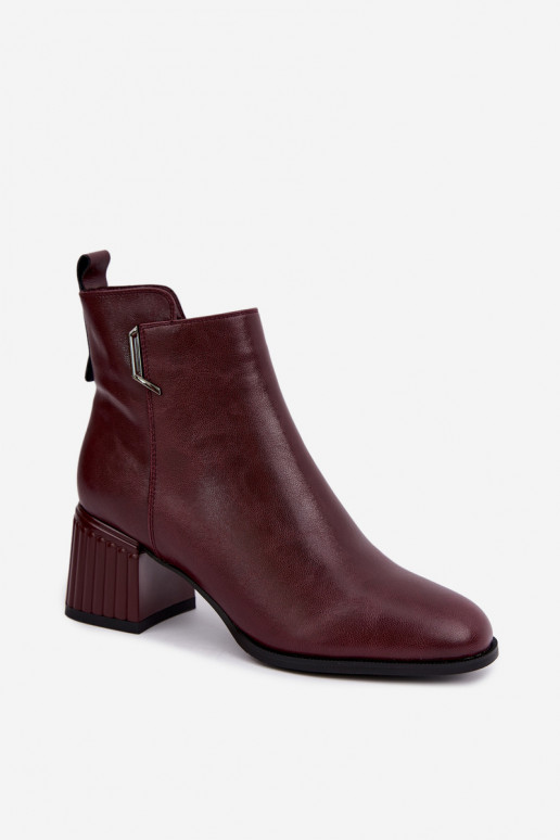 Bottines en cuir à talons isolées D&A CR62-3442 en couleur bordeaux