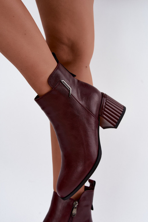Bottines en cuir à talons isolées D&A CR62-3442 en couleur bordeaux