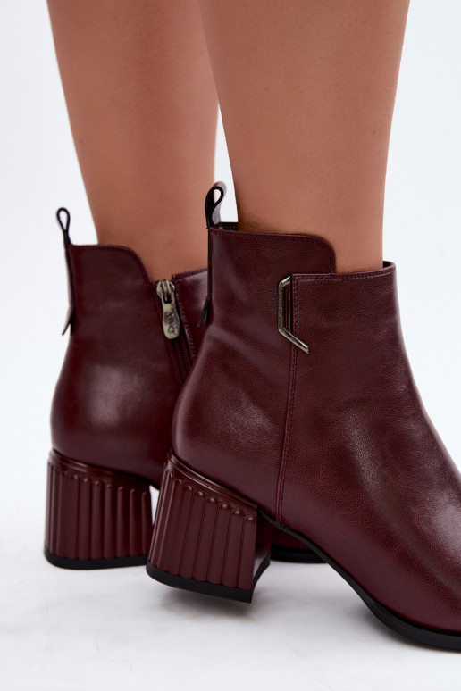 Bottines en cuir à talons isolées D&A CR62-3442 en couleur bordeaux