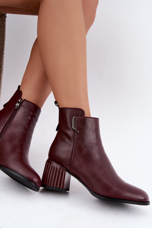 Bottines en cuir à talons isolées D&A CR62-3442 en couleur bordeaux