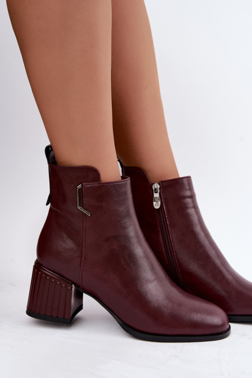 Bottines en cuir à talons isolées D&A CR62-3442 en couleur bordeaux