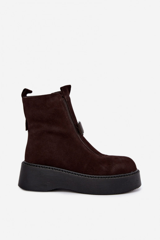 Bottines en suède synthétique avec plateforme isolées D&A CR62-3448 en couleur chocolat