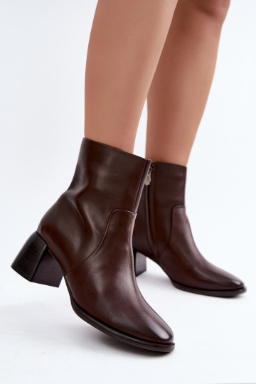 Bottines isolées avec talons en cuir naturel CR62-3391 chocolat