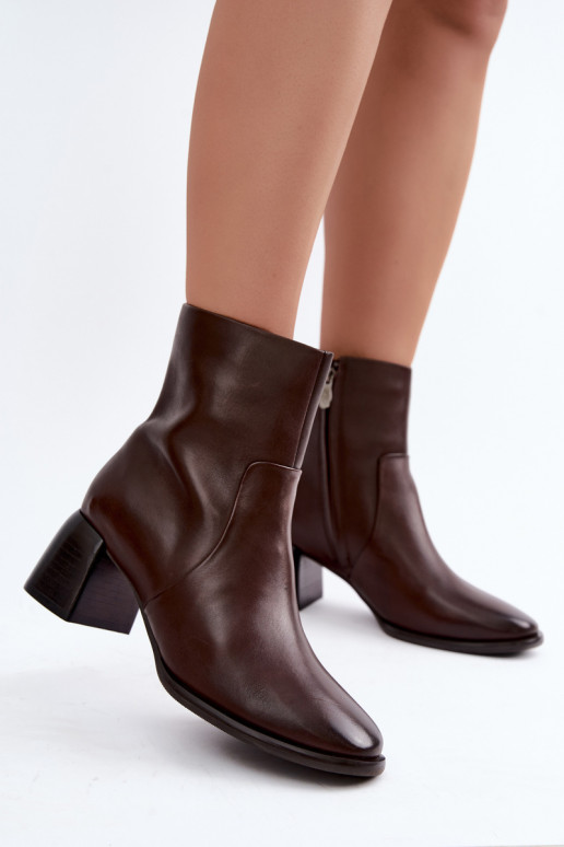 Bottines isolées avec talons en cuir naturel CR62-3391 chocolat