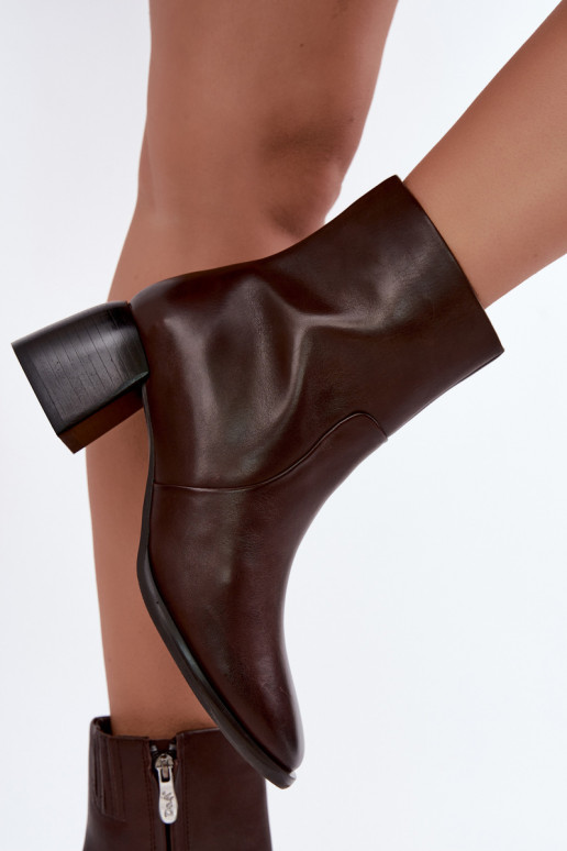 Bottines isolées avec talons en cuir naturel CR62-3391 chocolat