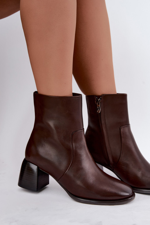 Bottines isolées avec talons en cuir naturel CR62-3391 chocolat