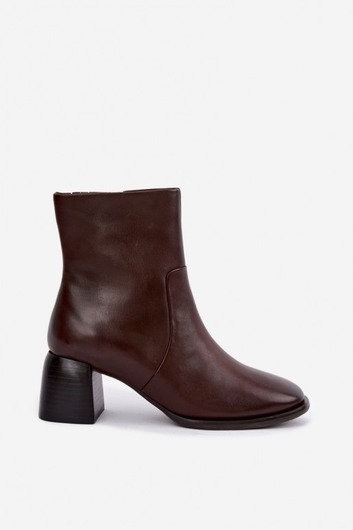 Bottines isolées avec talons en cuir naturel CR62-3391 chocolat