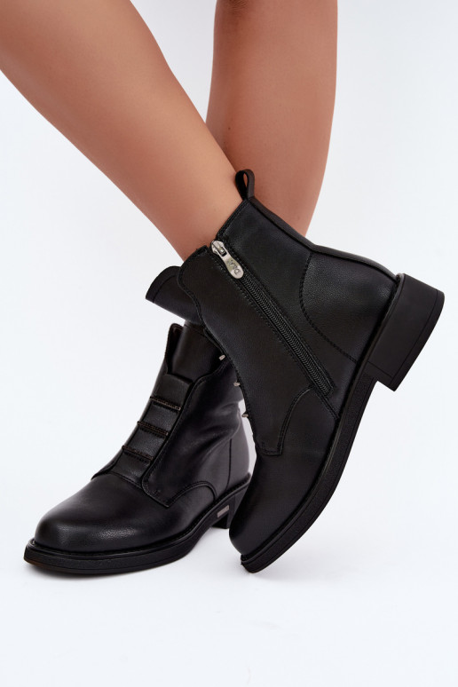 Bottines isolées en simili cuir pour femmes avec talons larges D&A CR62-3429 noires
