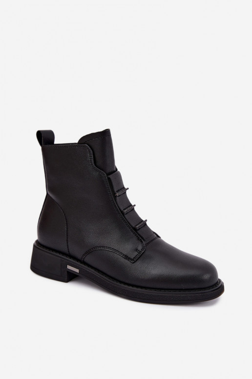 Bottines isolées en simili cuir pour femmes avec talons larges D&A CR62-3429 noires