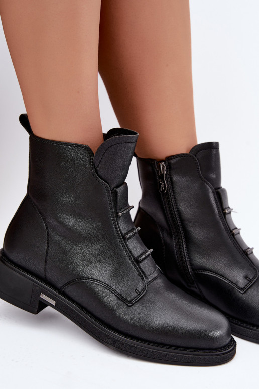 Bottines isolées en simili cuir pour femmes avec talons larges D&A CR62-3429 noires