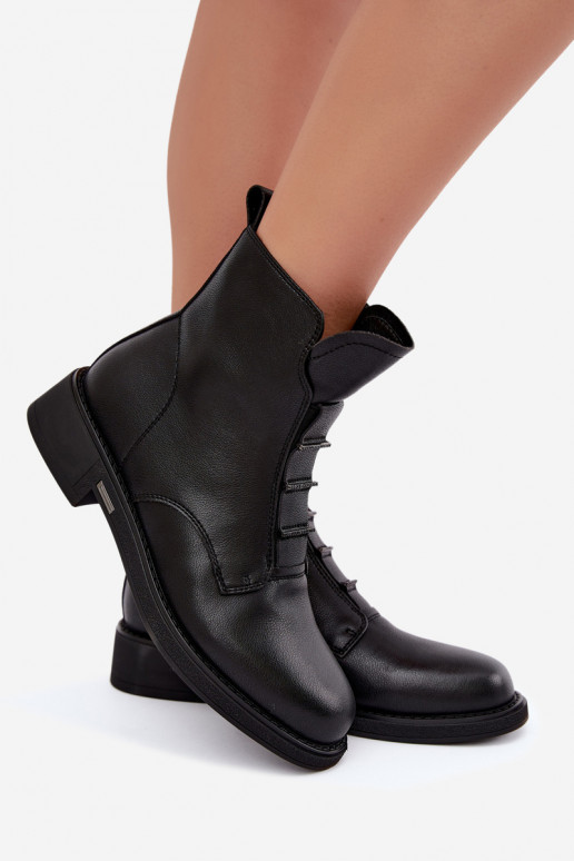 Bottines isolées en simili cuir pour femmes avec talons larges D&A CR62-3429 noires