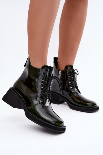 Bottines isolées en simili cuir avec effet verni Klocke GOE UU2N4129 kaki 2