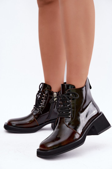 Bottines isolées en simili cuir avec effet verni Klocke GOE UU2N4128 marron foncé 2