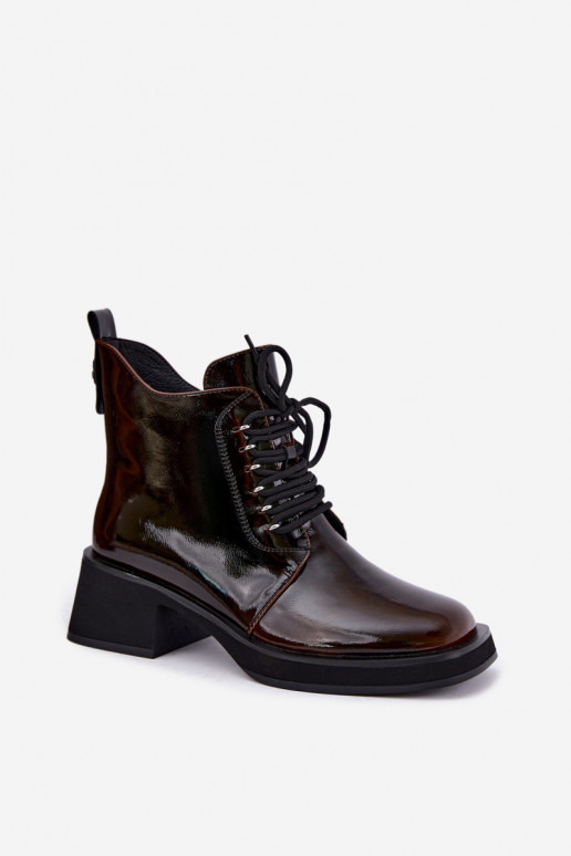 Bottines isolées en simili cuir avec effet verni Klocke GOE UU2N4128 marron foncé