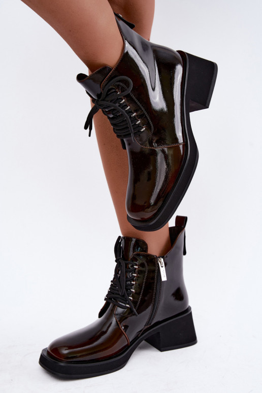 Bottines isolées en simili cuir avec effet verni Klocke GOE UU2N4128 marron foncé
