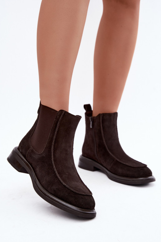Bottines isolées pour femmes en daim synthétique Sergio Leone BT-31 chocolat