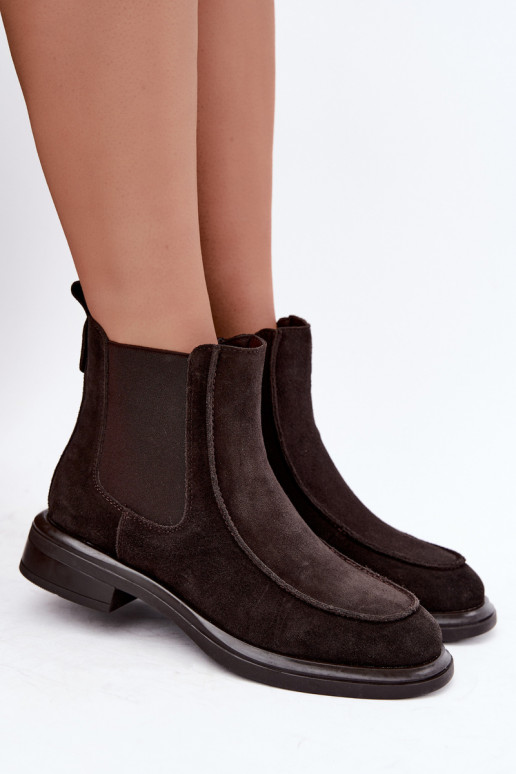 Bottines isolées pour femmes en daim synthétique Sergio Leone BT-31 chocolat