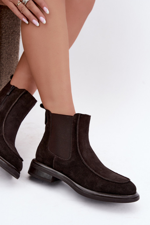 Bottines isolées pour femmes en daim synthétique Sergio Leone BT-31 chocolat