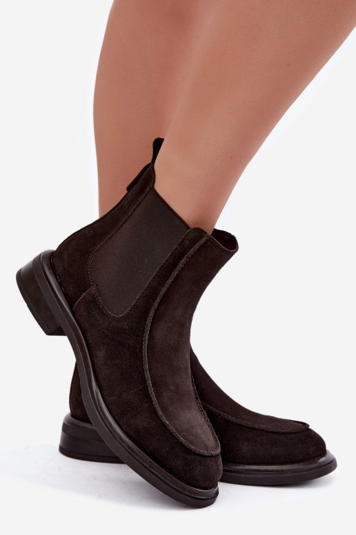Bottines isolées pour femmes en daim synthétique Sergio Leone BT-31 chocolat