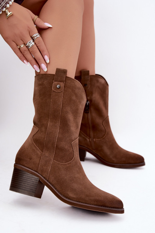 bottines isolées de style cowboy avec talons Vinceza 133106 en marron