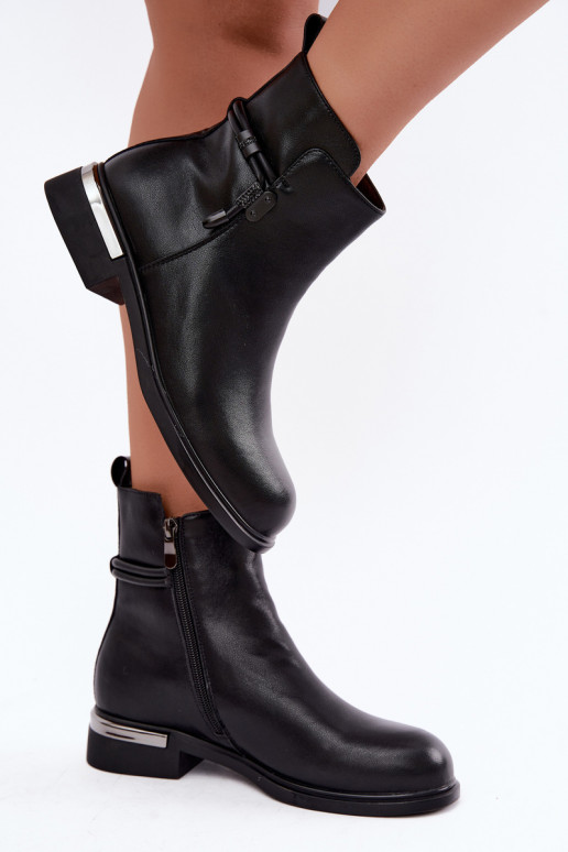 bottines isolées pour femmes avec talons décorés D&A MK62-7025 en noir