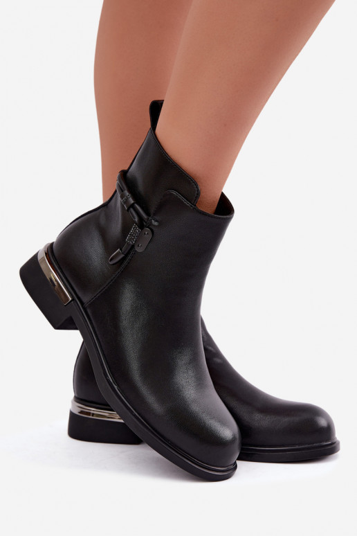 bottines isolées pour femmes avec talons décorés D&A MK62-7025 en noir