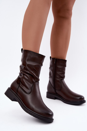 bottines isolées froissées avec talons larges Sergio Leone BT-08 en chocolat