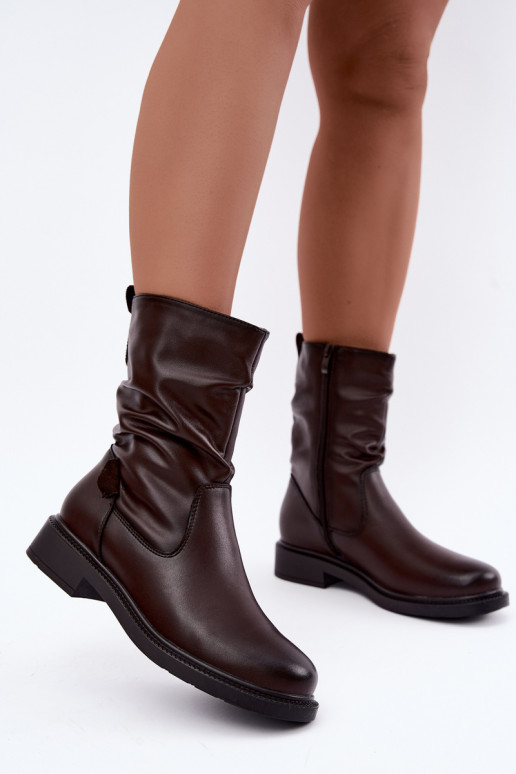 bottines isolées froissées avec talons larges Sergio Leone BT-08 en chocolat