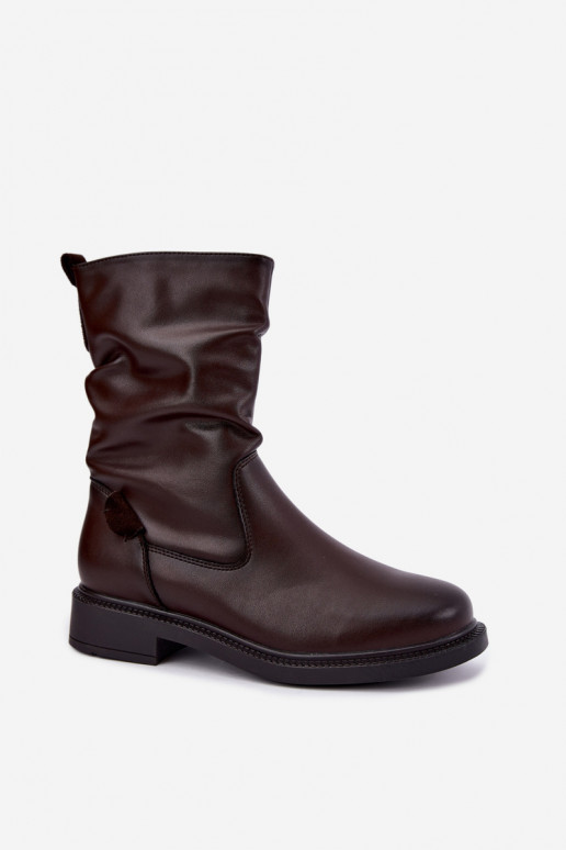 bottines isolées froissées avec talons larges Sergio Leone BT-08 en chocolat