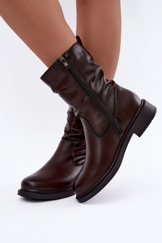 bottines isolées froissées avec talons larges Sergio Leone BT-08 en chocolat
