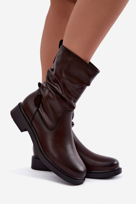 bottines isolées froissées avec talons larges Sergio Leone BT-08 en chocolat