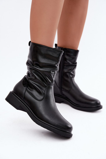 bottines isolées froissées avec talons larges Sergio Leone BT-08 en noir 2
