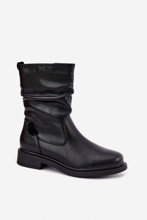 bottines isolées froissées avec talons larges Sergio Leone BT-08 en noir