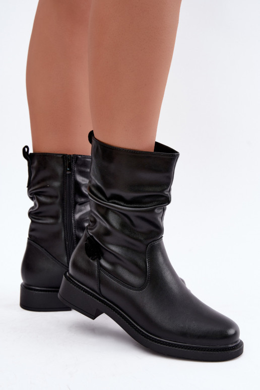 bottines isolées froissées avec talons larges Sergio Leone BT-08 en noir
