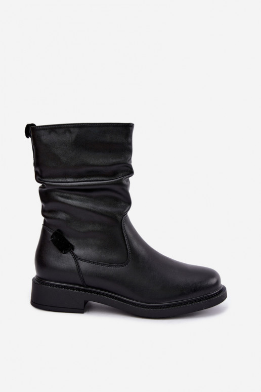 bottines isolées froissées avec talons larges Sergio Leone BT-08 en noir