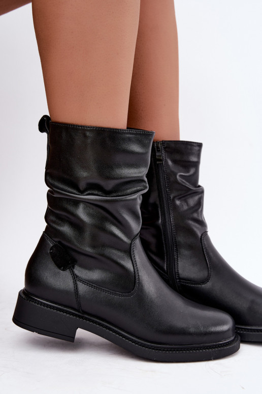 bottines isolées froissées avec talons larges Sergio Leone BT-08 en noir