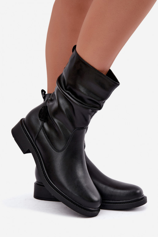 bottines isolées froissées avec talons larges Sergio Leone BT-08 en noir