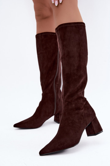 bottes hautes avec talons et bouts pointus en chocolat Amora 2