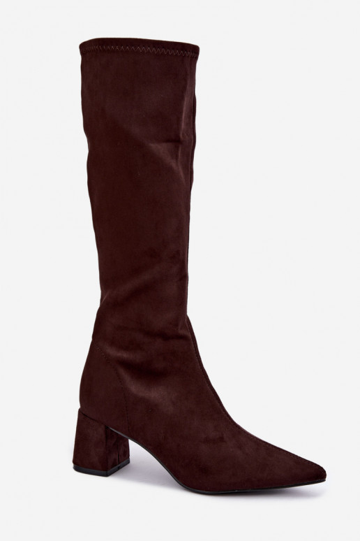 bottes hautes avec talons et bouts pointus en chocolat Amora