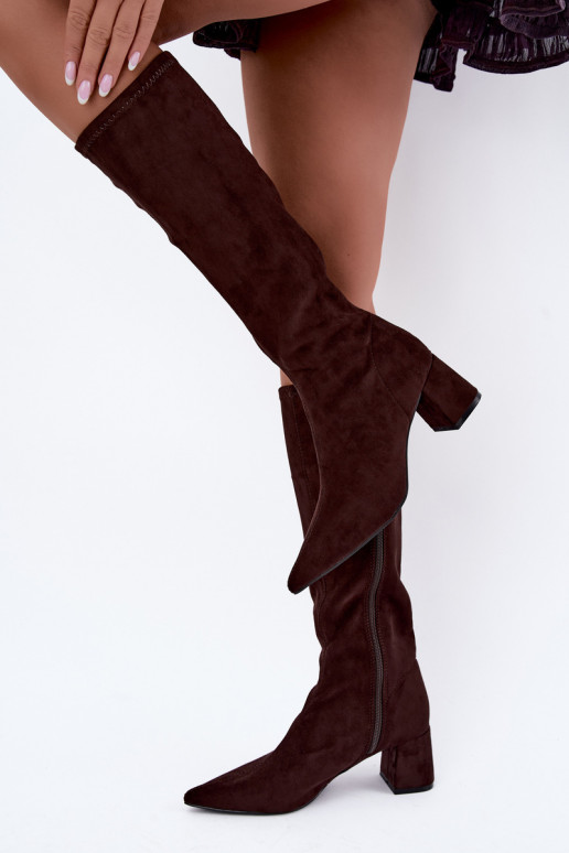 bottes hautes avec talons et bouts pointus en chocolat Amora